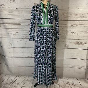 Long Sleeve Vintage Geometric Print Maxi Dress